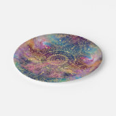 Gold Mandala Watercolor Farbennebel Pappteller (Schrägansicht)