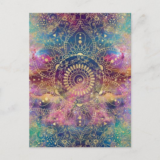 Gold Mandala Watercolor Farbennebel Postkarte (Vorderseite)