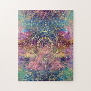 Gold Mandala Watercolor Farbennebel Puzzle