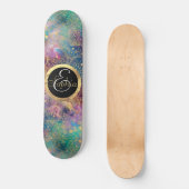 Gold Mandala Watercolor Farbennebel Skateboard (Vorderseite)