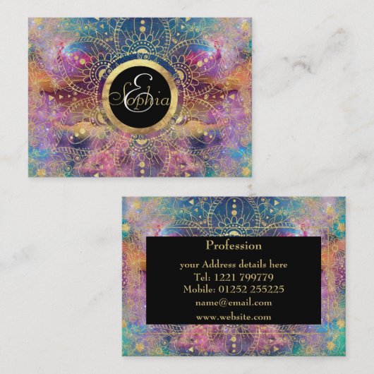 Gold Mandala Watercolor Farbennebel Visitenkarte (Vorne/Hinten)