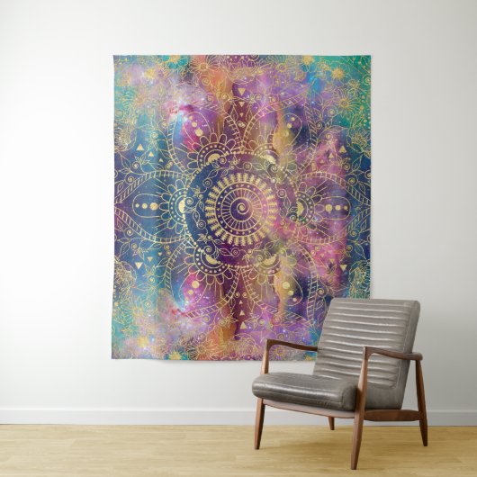 Gold Mandala Watercolor Farbennebel Wandteppich (Beispiel)