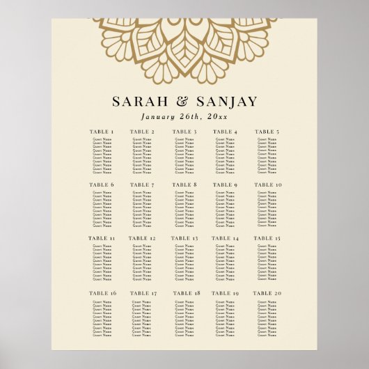 Gold Mandala Wedding Chart Poster (Vorne)