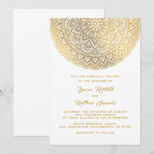 Gold Mandala Wedding Einladung (Vorne/Hinten)