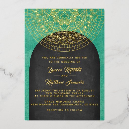 Gold Mandala Wedding Foil Einladung (Vorderseite)