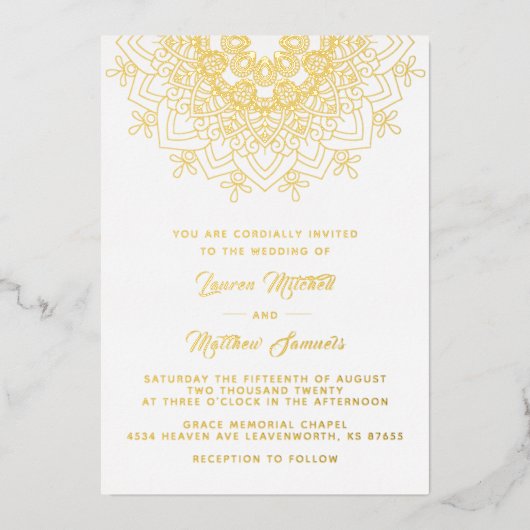 Gold Mandala Wedding Foil Einladung (Vorderseite)
