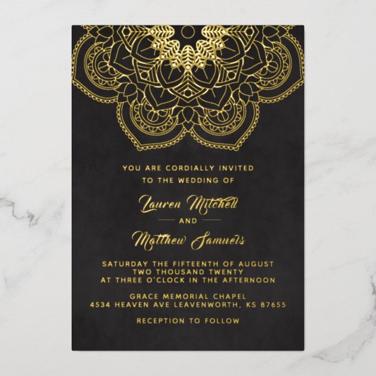 Gold Mandala Wedding Foil Einladung (Vorderseite)
