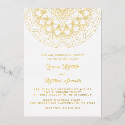 Gold Mandala Wedding Foil Einladung (Vorderseite)
