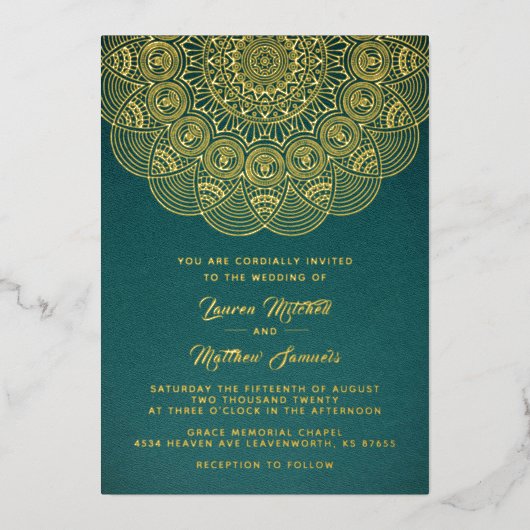 Gold Mandala Wedding Foil Einladung (Vorderseite)