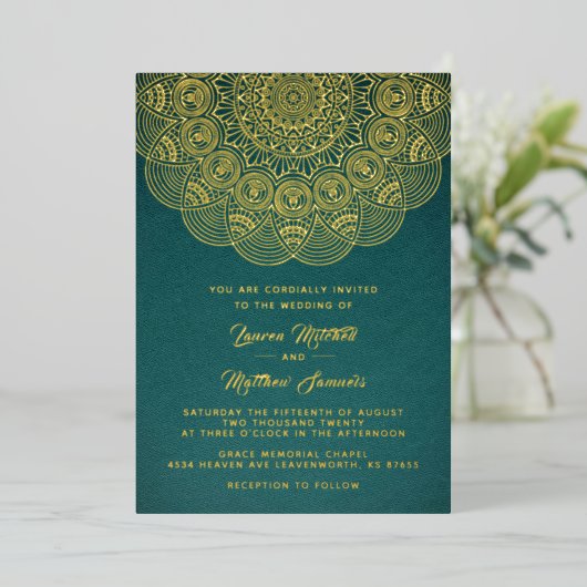 Gold Mandala Wedding Foil Einladung (Stehend vorne)