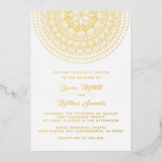 Gold Mandala Wedding Foil Einladung (Vorderseite)