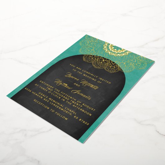 Gold Mandala Wedding Foil Einladung (Gedreht)
