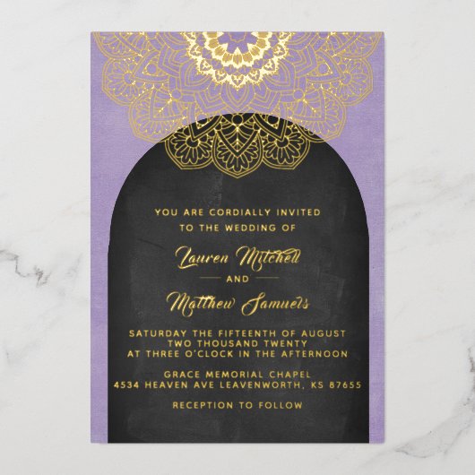 Gold Mandala Wedding Foil Einladung (Vorderseite)