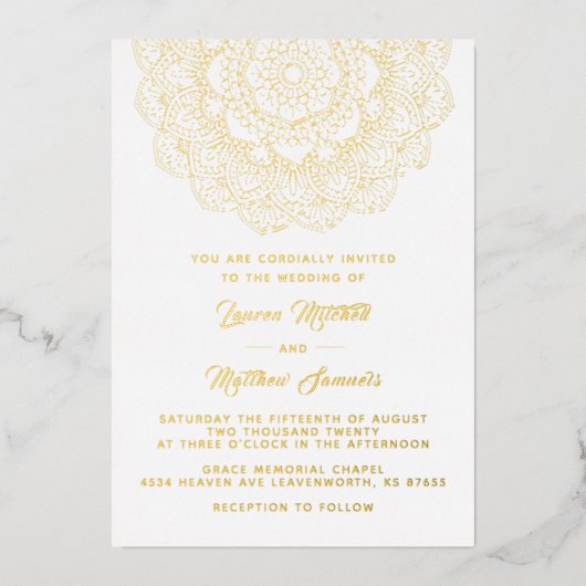 Gold Mandala Wedding Foil Einladung (Vorderseite)