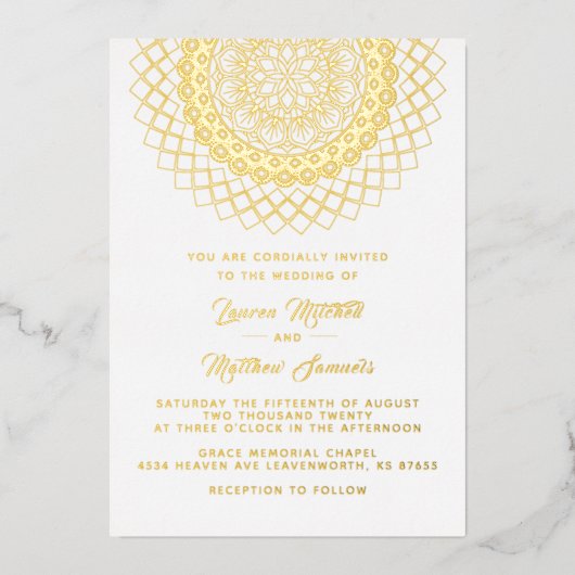 Gold Mandala Wedding Foil Einladung (Vorderseite)