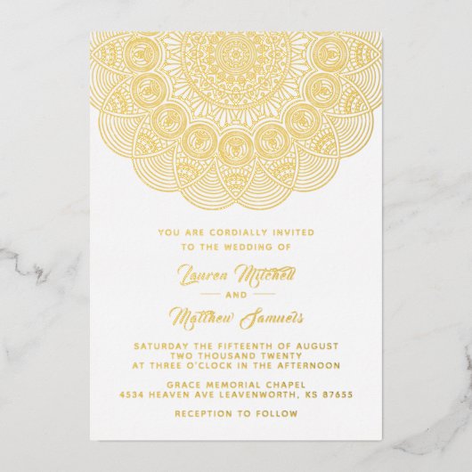 Gold Mandala Wedding Foil Einladung (Vorderseite)