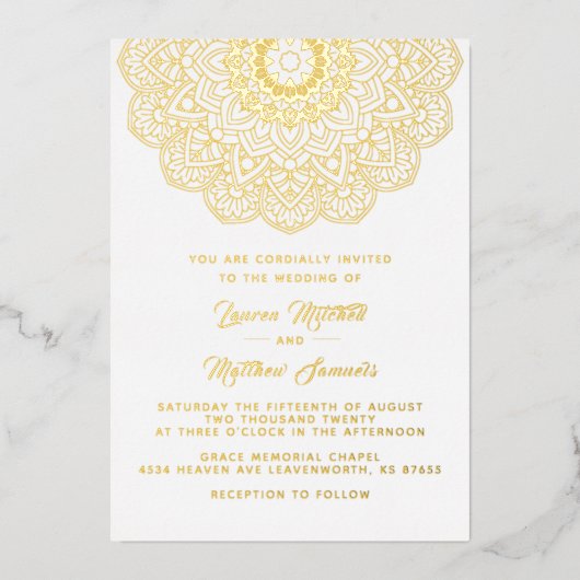 Gold Mandala Wedding Foil Einladung (Vorderseite)