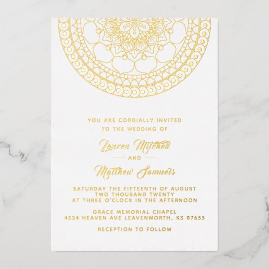 Gold Mandala Wedding Foil Einladung (Vorderseite)