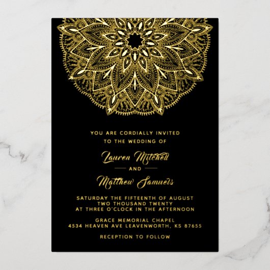 Gold Mandala Wedding Foil Einladung (Vorderseite)