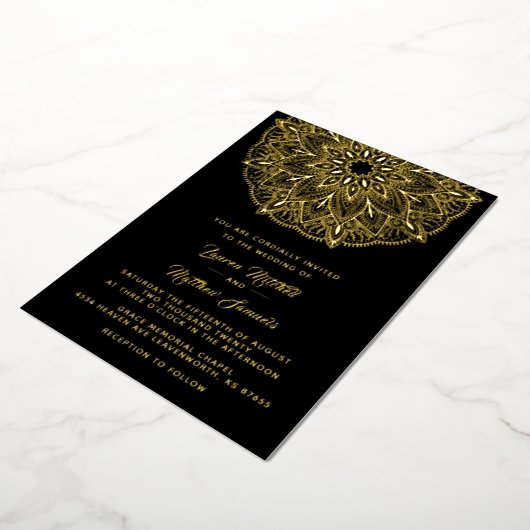 Gold Mandala Wedding Foil Einladung (Gedreht)