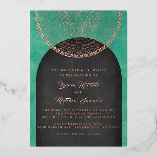 Gold Mandala Wedding Foil Einladung (Vorderseite)