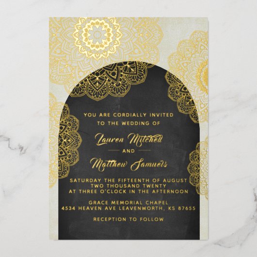 Gold Mandala Wedding Foil Einladung (Vorderseite)