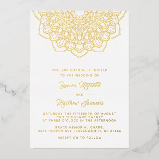 Gold Mandala Wedding Foil Einladung (Vorderseite)