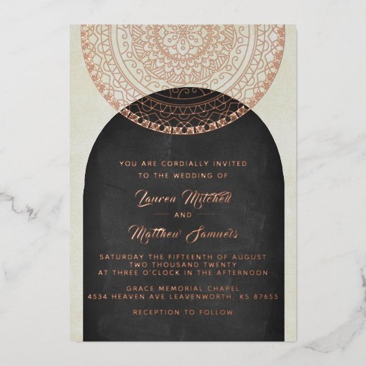 Gold Mandala Wedding Foil Einladung (Vorderseite)