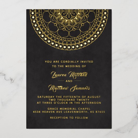Gold Mandala Wedding Foil Einladung (Vorderseite)