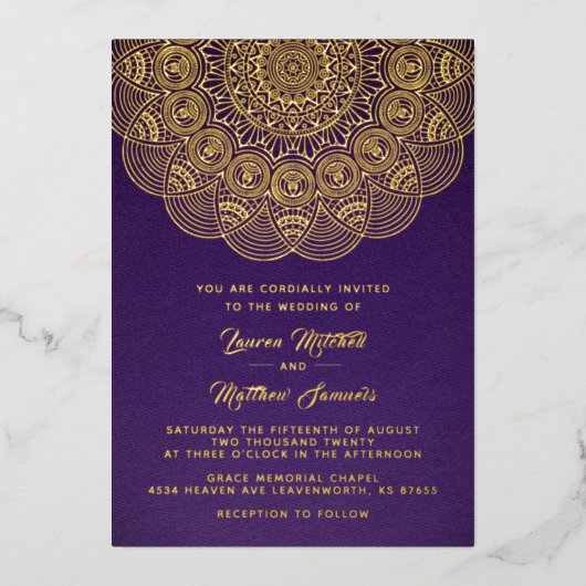Gold Mandala Wedding Foil Einladung (Vorderseite)