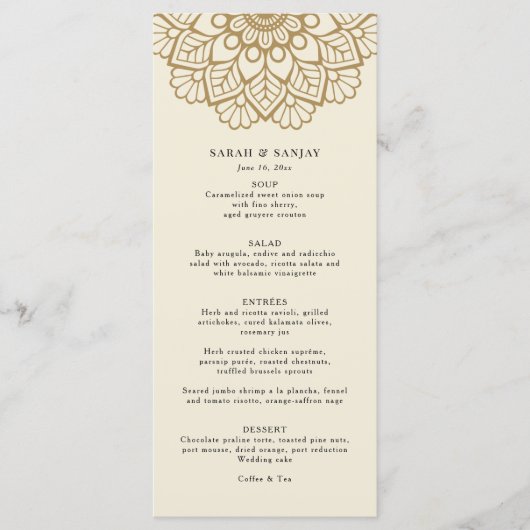 Gold Mandala Wedding Menu Menükarte (Vorderseite)
