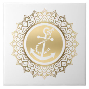 Gold Mandala & White Boat Anchor Fliese