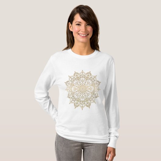 Gold Mandala & White Chic Modern Glam Trendy T-Shirt (Vorne ganz)