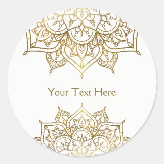 Gold Mandala White Classy Moderne Gastgeschenk Hoc Runder Aufkleber (Vorderseite)