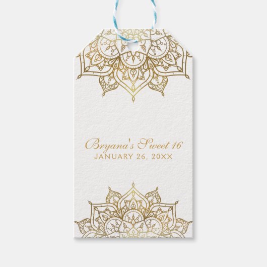 Gold Mandala White Glam Moderne Gastgeschenk Hochz Geschenkanhänger (Vorderseite)