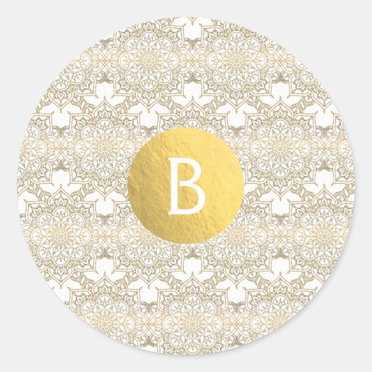 Gold Mandala White Modern Elegante Wedding Gefalle Runder Aufkleber (Vorderseite)
