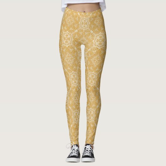 Gold-Mandalas verschiedener geometrischer Circle-D Leggings (Vorderseite)