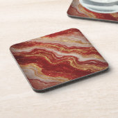 Gold Marble Abstract Background With Red Swirls Getränkeuntersetzer (Linke Seite)