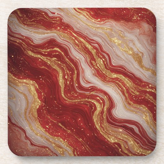 Gold Marble Abstract Background With Red Swirls Getränkeuntersetzer (Vorderseite)