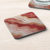 Gold Marble Abstract Background With Red Swirls Getränkeuntersetzer (Linke Seite)