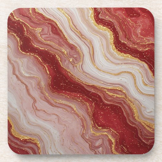 Gold Marble Abstract Background With Red Swirls Getränkeuntersetzer (Vorderseite)