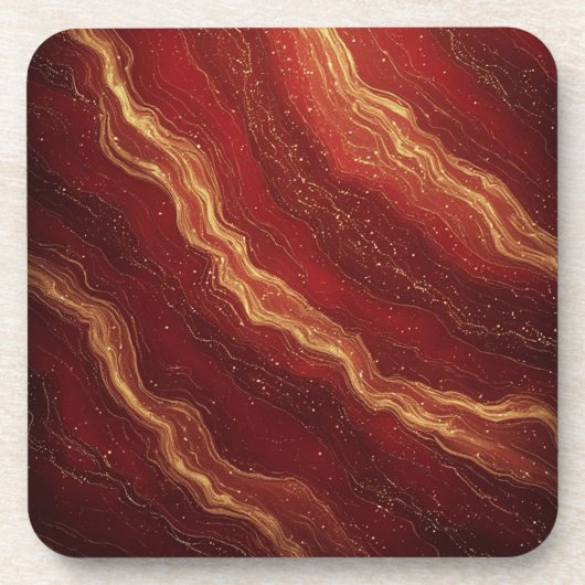 Gold Marble Abstract Background With Red Swirls Getränkeuntersetzer (Vorderseite)
