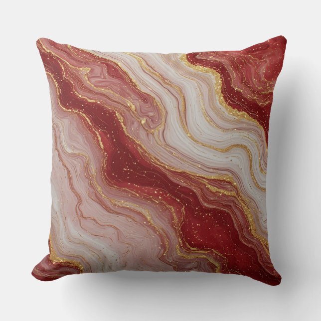 Gold Marble Abstract Background With Red Swirls Kissen (Vorderseite)