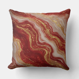 Gold Marble Abstract Background With Red Swirls Kissen