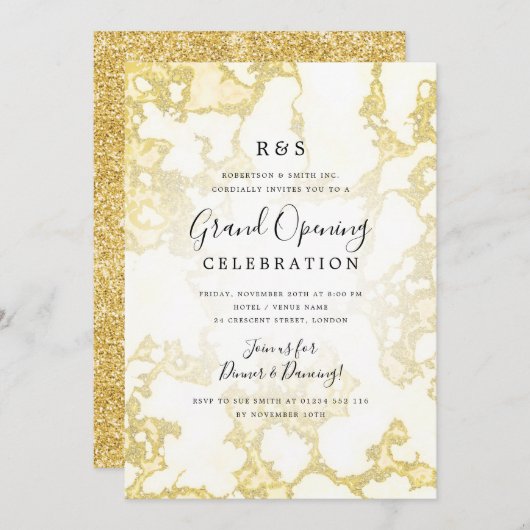 Gold Marble Glitzer Corporate Grand Opening Einladung (Vorne/Hinten)