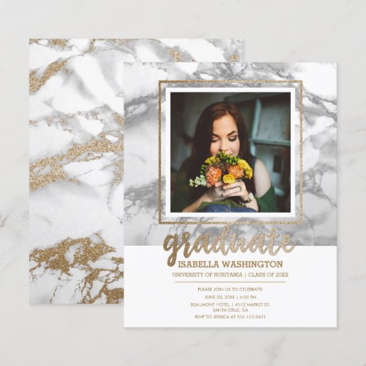 Gold Marble Script Foto Graduation Party (Vorne/Hinten)