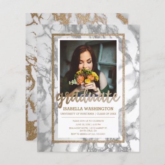 Gold Marble Script Foto Graduation Party (Vorne/Hinten)