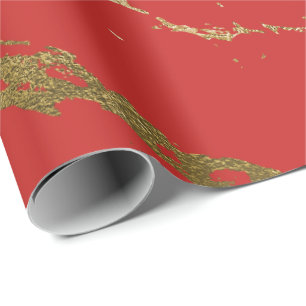Gold Marble Shiny Glam Vivid Bright Red Geschenkpapier