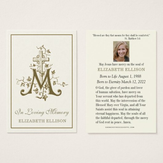 Gold Marian Cross Jungfrau Mary Beerdigung Gebetsk (Vorne & Hinten)