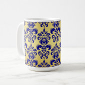 Gold, Marine-Blau-Damast-Muster 2 Kaffeetasse (Vorderseite Links)